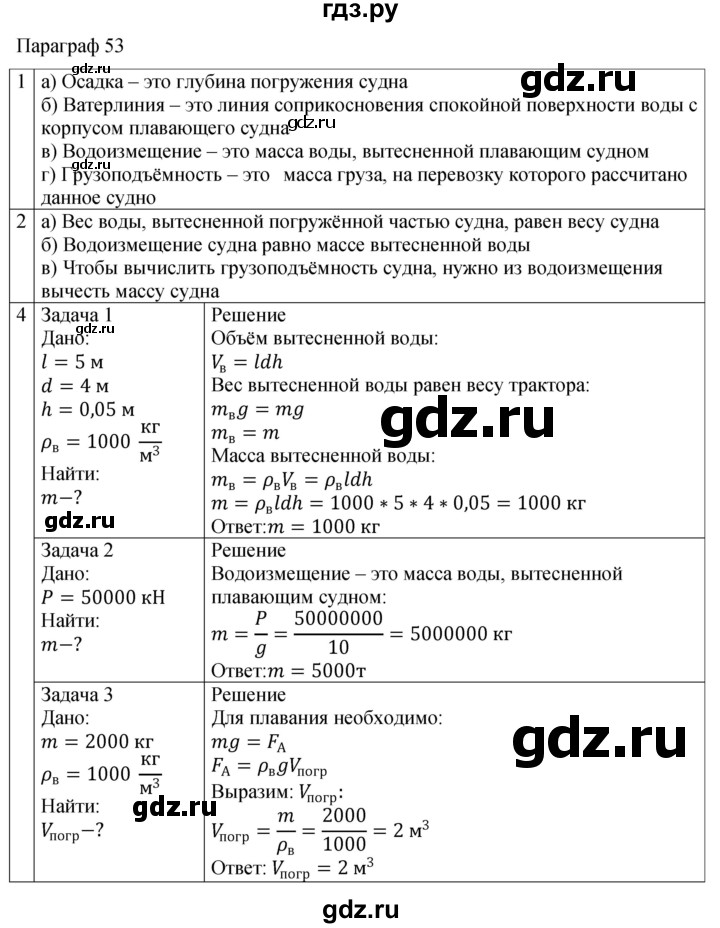 ГДЗ по физике 7 класс Перышкин рабочая тетрадь  § - 53, Решебник 2024