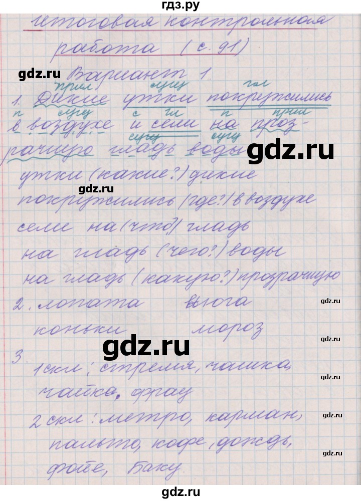 ГДЗ по русскому языку 4 класс Максимова проверочные и контрольные работы  страница - 91, Решебник №1