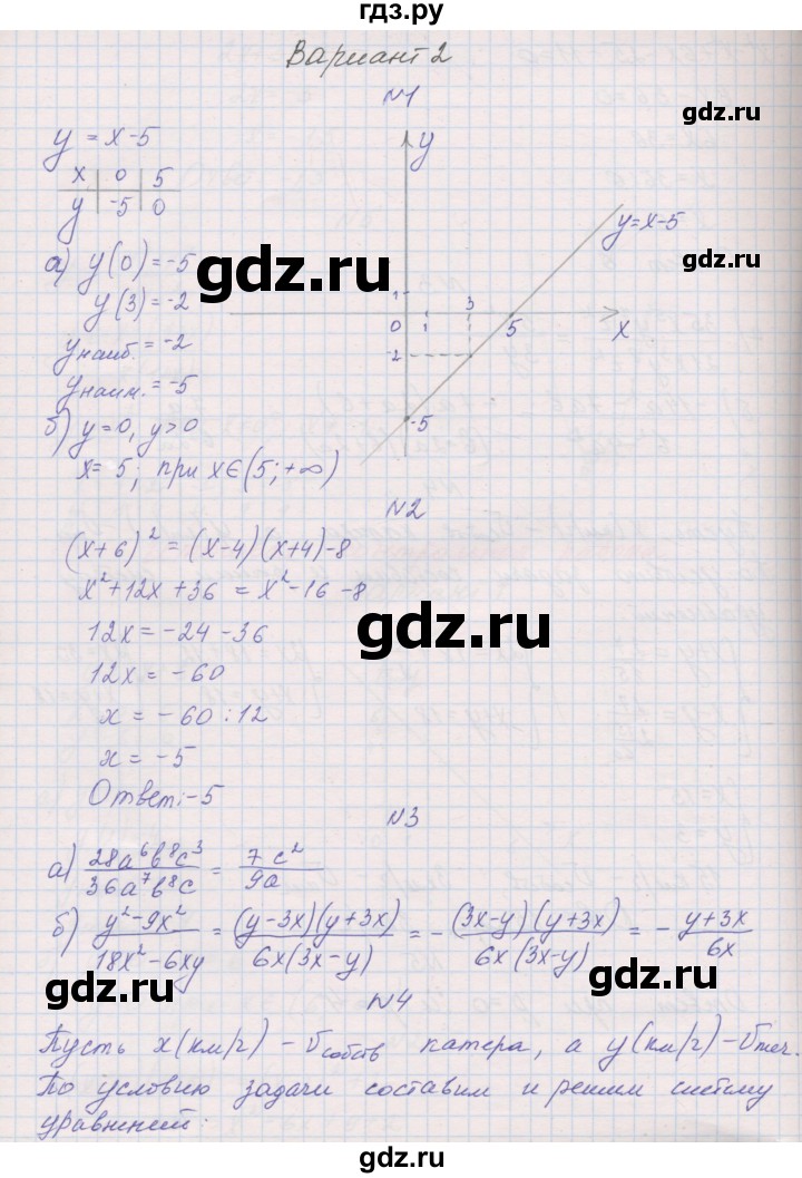 ГДЗ по алгебре 7 класс Александрова контрольные работы Базовый уровень итоговая работа. вариант - 2, Решебник №1