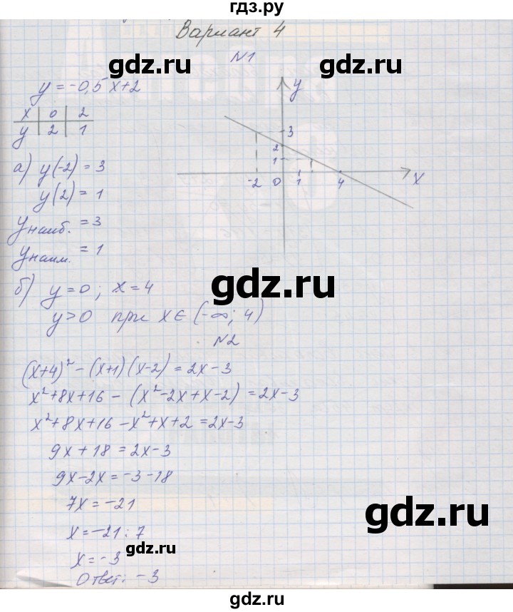 ГДЗ по алгебре 7 класс Александрова контрольные работы Базовый уровень итоговая работа. вариант - 4, Решебник №1