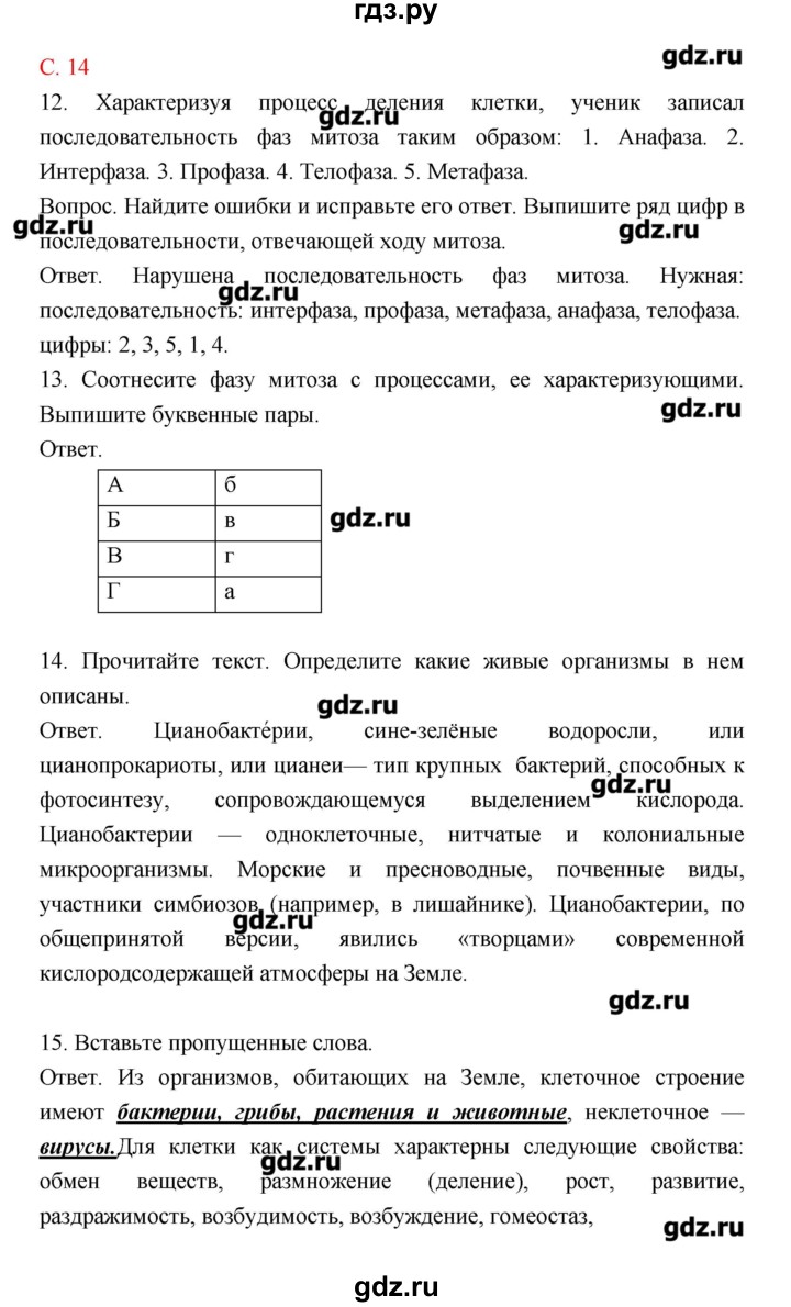 ГДЗ по биологии 10‐11 класс Сухорукова тетрадь-тренажер  страница - 14, Решебник