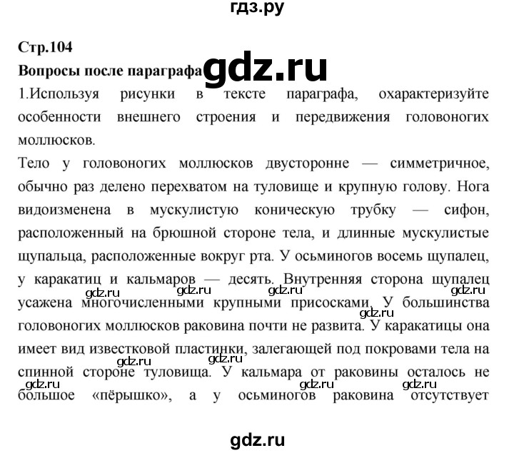 ГДЗ по биологии 7 класс Константинов   страница - 104, Решебник 2018