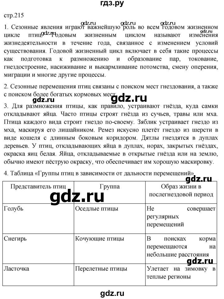 ГДЗ по биологии 7 класс Константинов   страница - 215, Решебник 2024