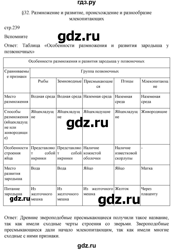 ГДЗ по биологии 7 класс Константинов   страница - 239, Решебник 2024