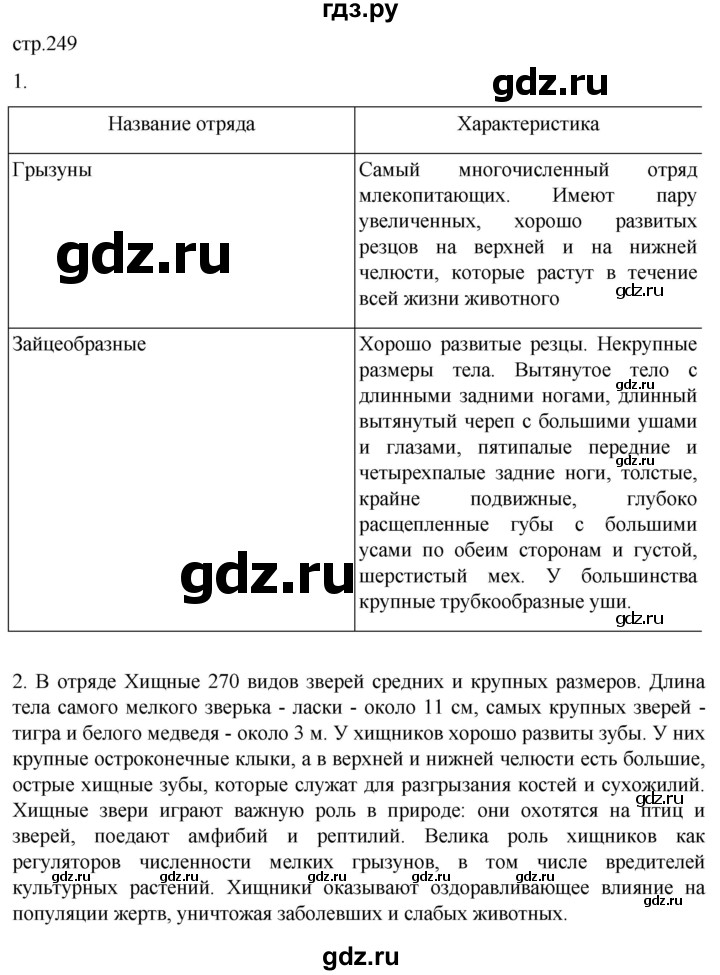 ГДЗ по биологии 7 класс Константинов   страница - 249, Решебник 2024