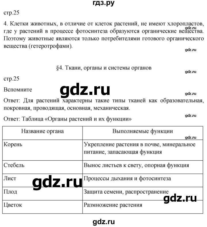 ГДЗ по биологии 7 класс Константинов   страница - 25, Решебник 2024