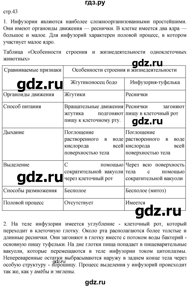 ГДЗ по биологии 7 класс Константинов   страница - 43, Решебник 2024