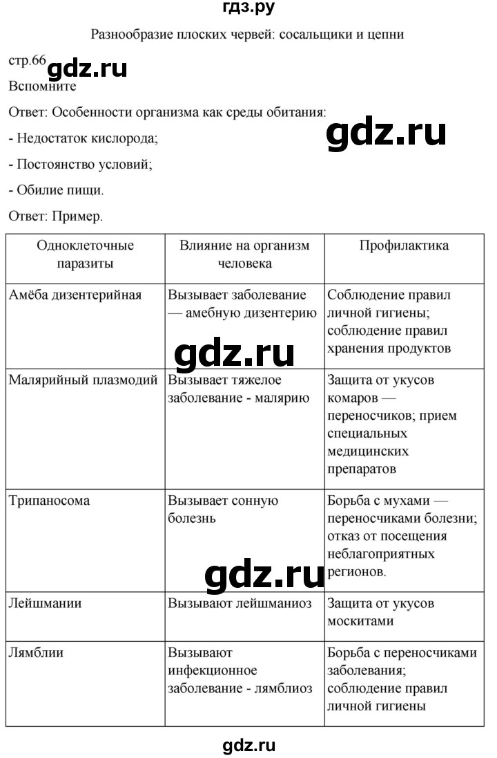 ГДЗ по биологии 7 класс Константинов   страница - 66, Решебник 2024