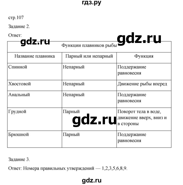 ГДЗ по биологии 7 класс Суматохин рабочая тетрадь (Константинов)  тетрадь №1. страница - 107, Решебник 2023