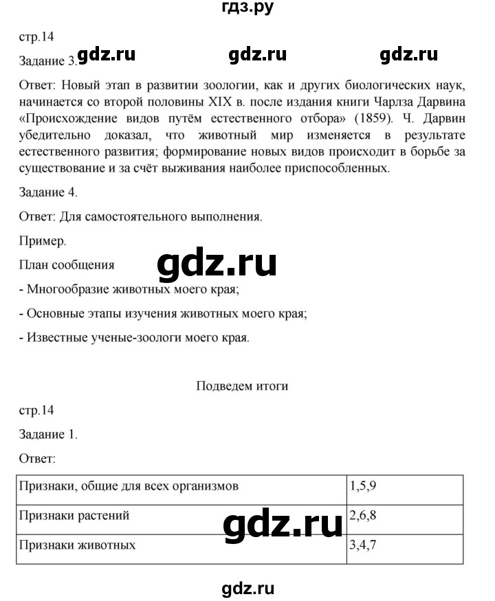 ГДЗ по биологии 7 класс Суматохин рабочая тетрадь (Константинов)  тетрадь №1. страница - 14, Решебник 2023