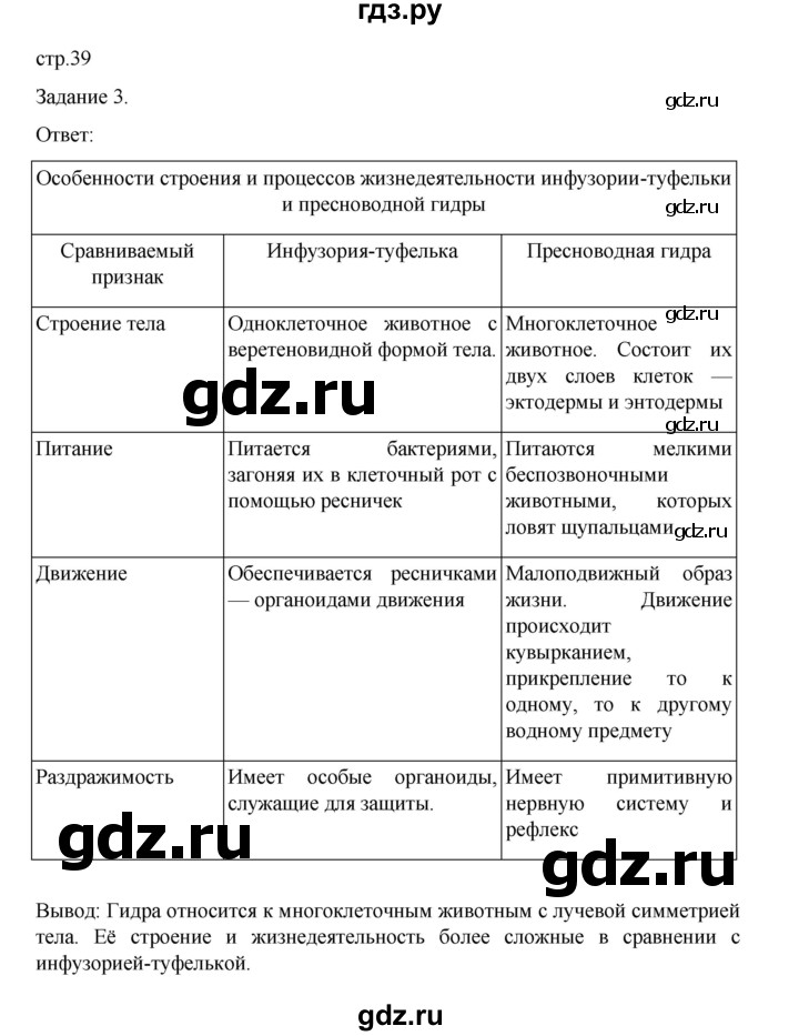 ГДЗ по биологии 7 класс Суматохин рабочая тетрадь (Константинов)  тетрадь №1. страница - 39, Решебник 2023