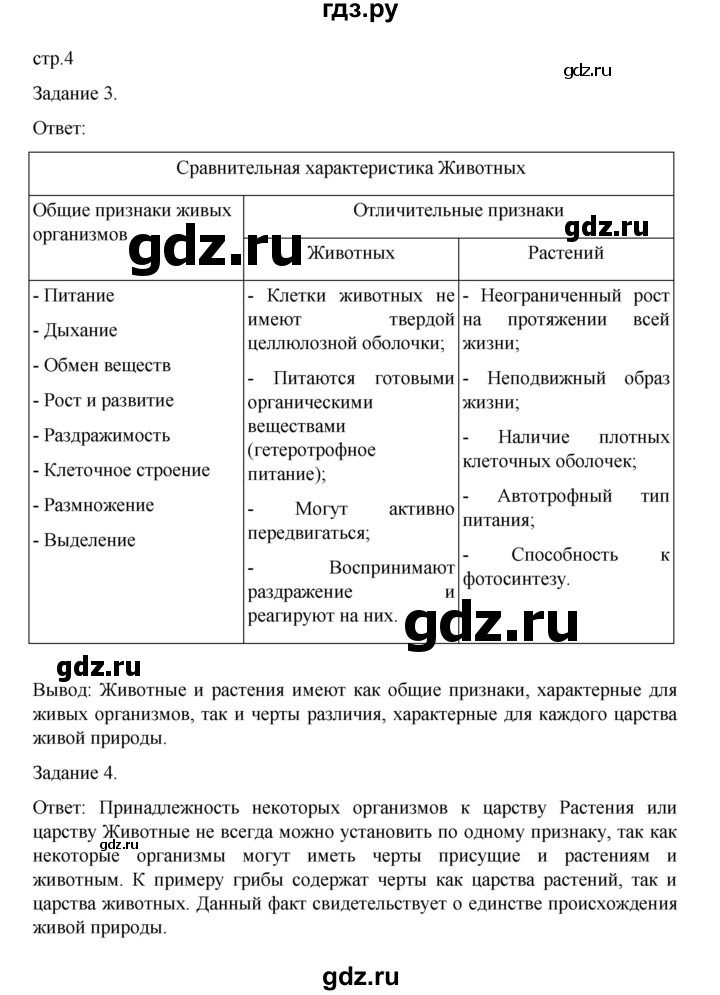 ГДЗ по биологии 7 класс Суматохин рабочая тетрадь (Константинов)  тетрадь №1. страница - 4, Решебник 2023