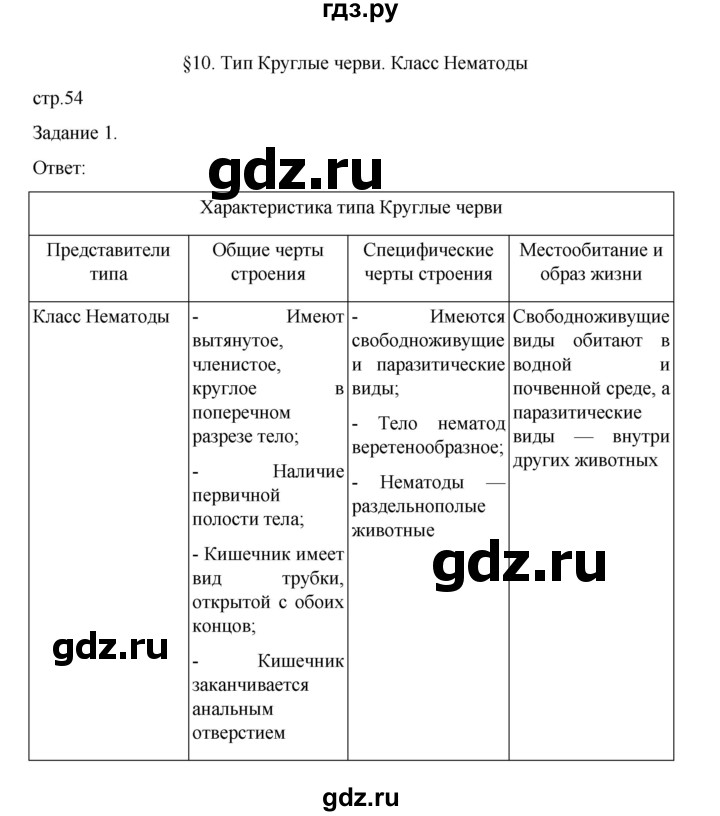 ГДЗ по биологии 7 класс Суматохин рабочая тетрадь (Константинов)  тетрадь №1. страница - 54, Решебник 2023