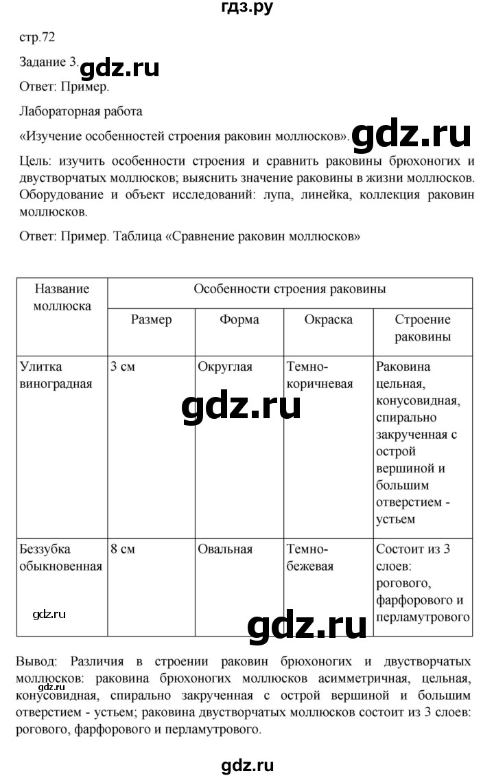 ГДЗ по биологии 7 класс Суматохин рабочая тетрадь (Константинов)  тетрадь №1. страница - 72, Решебник 2023