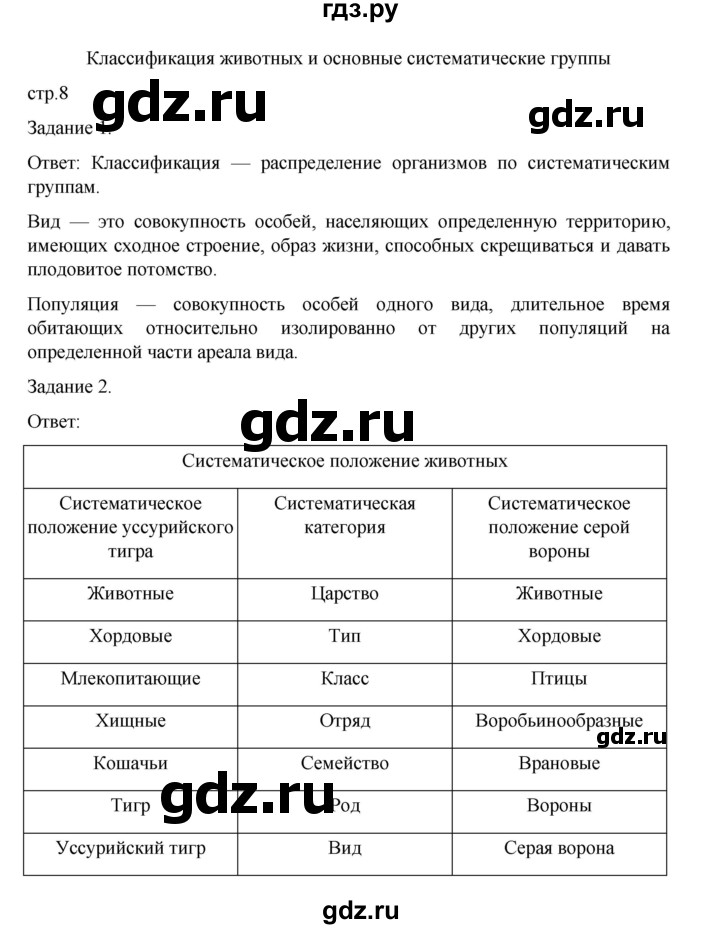 ГДЗ по биологии 7 класс Суматохин рабочая тетрадь (Константинов)  тетрадь №1. страница - 8, Решебник 2023