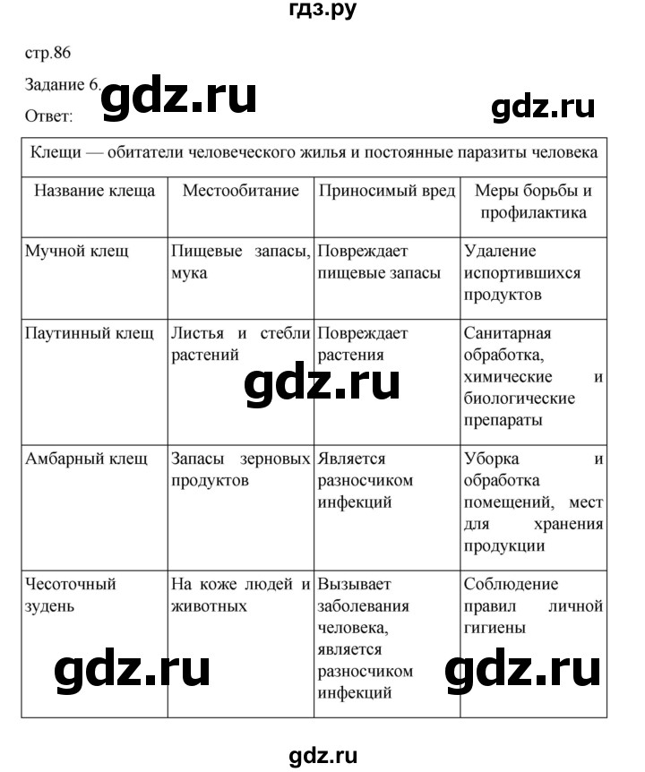 ГДЗ по биологии 7 класс Суматохин рабочая тетрадь (Константинов)  тетрадь №1. страница - 86, Решебник 2023