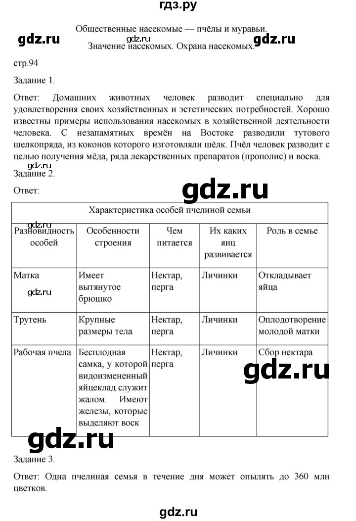 ГДЗ по биологии 7 класс Суматохин рабочая тетрадь (Константинов)  тетрадь №1. страница - 94, Решебник 2023