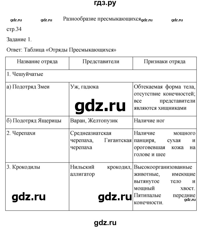 ГДЗ по биологии 7 класс Суматохин рабочая тетрадь (Константинов)  тетрадь №2. страница - 34, Решебник 2023