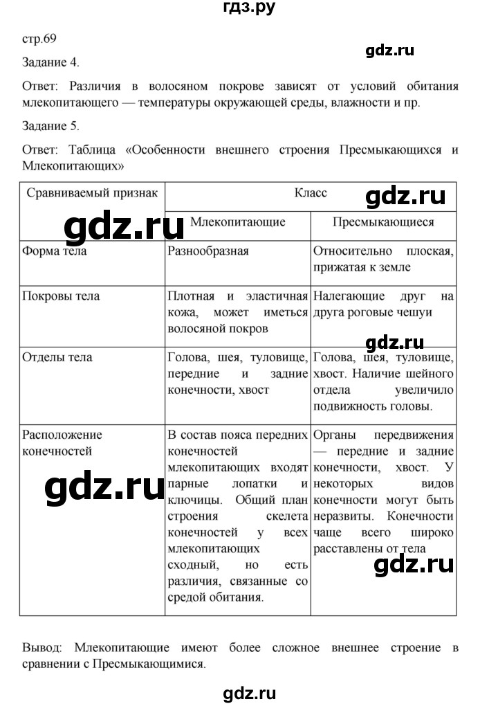 ГДЗ по биологии 7 класс Суматохин рабочая тетрадь (Константинов)  тетрадь №2. страница - 69, Решебник 2023