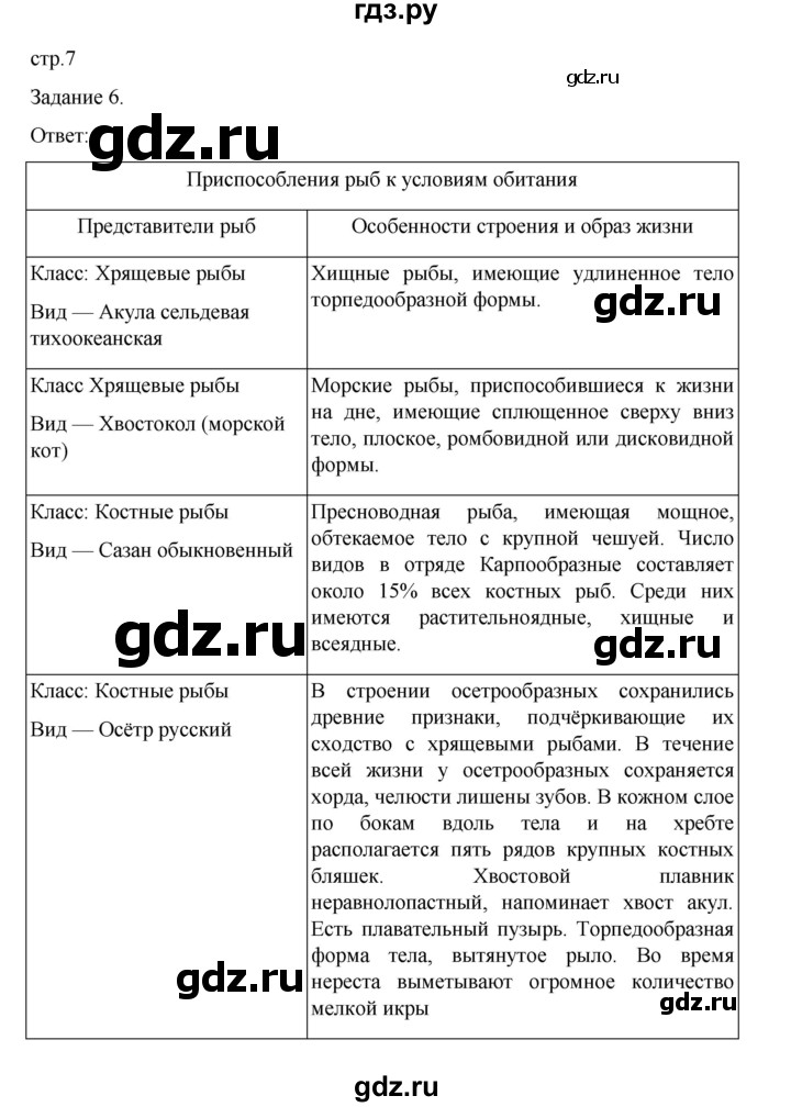 ГДЗ по биологии 7 класс Суматохин рабочая тетрадь (Константинов)  тетрадь №2. страница - 7, Решебник 2023