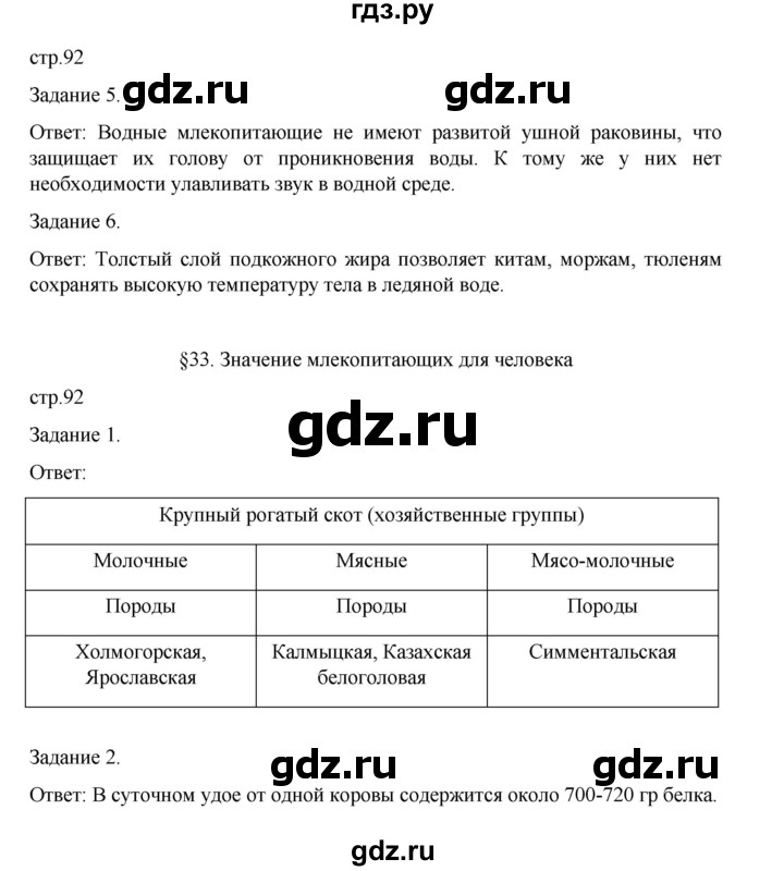 ГДЗ по биологии 7 класс Суматохин рабочая тетрадь (Константинов)  тетрадь №2. страница - 92, Решебник 2023