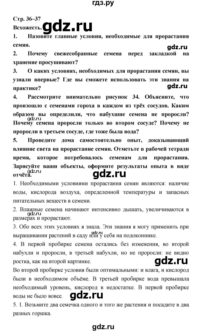 ГДЗ по биологии 6 класс Пономарева   страница - 36–37, Решебник