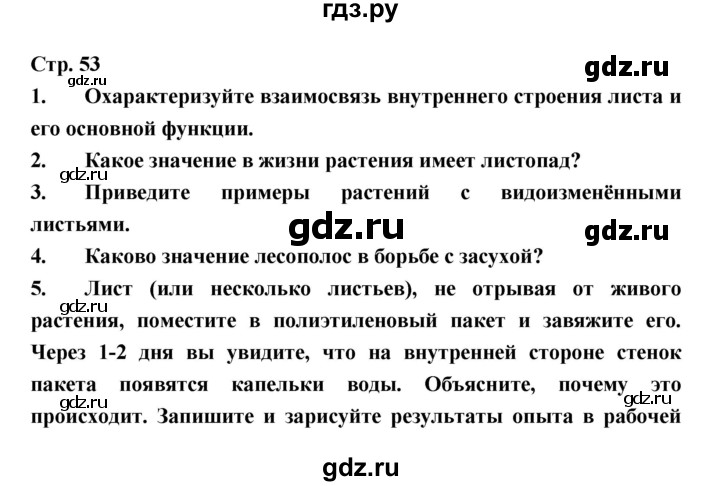 ГДЗ по биологии 6 класс Пономарева   страница - 53, Решебник