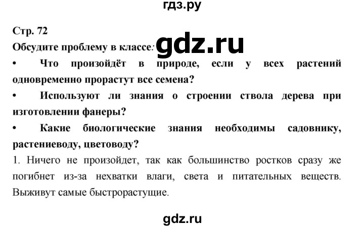 ГДЗ по биологии 6 класс Пономарева   страница - 72, Решебник