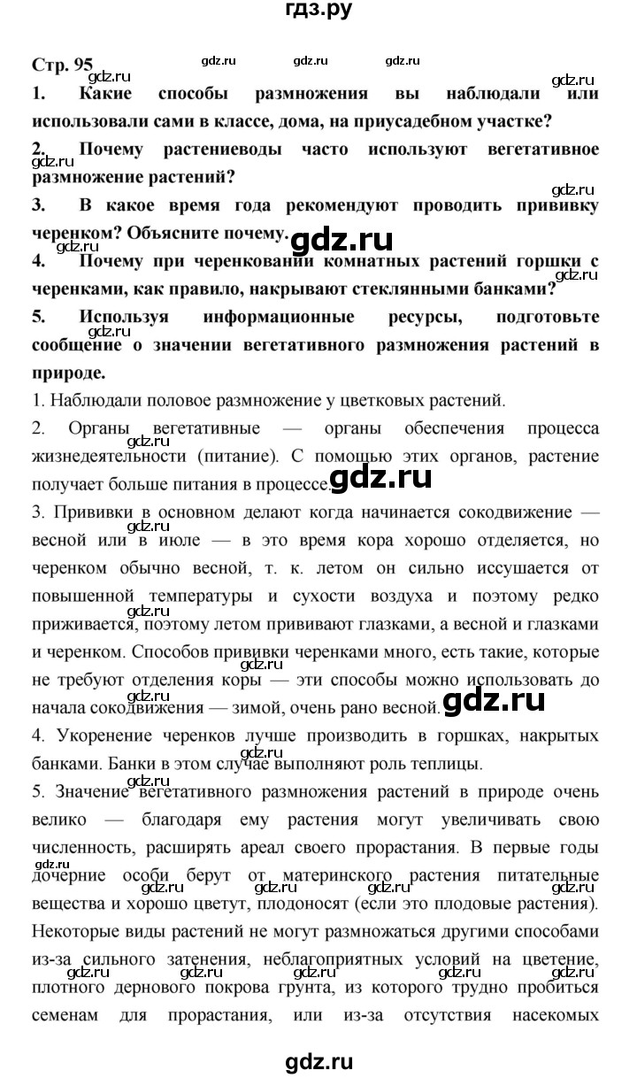 ГДЗ по биологии 6 класс Пономарева   страница - 95, Решебник