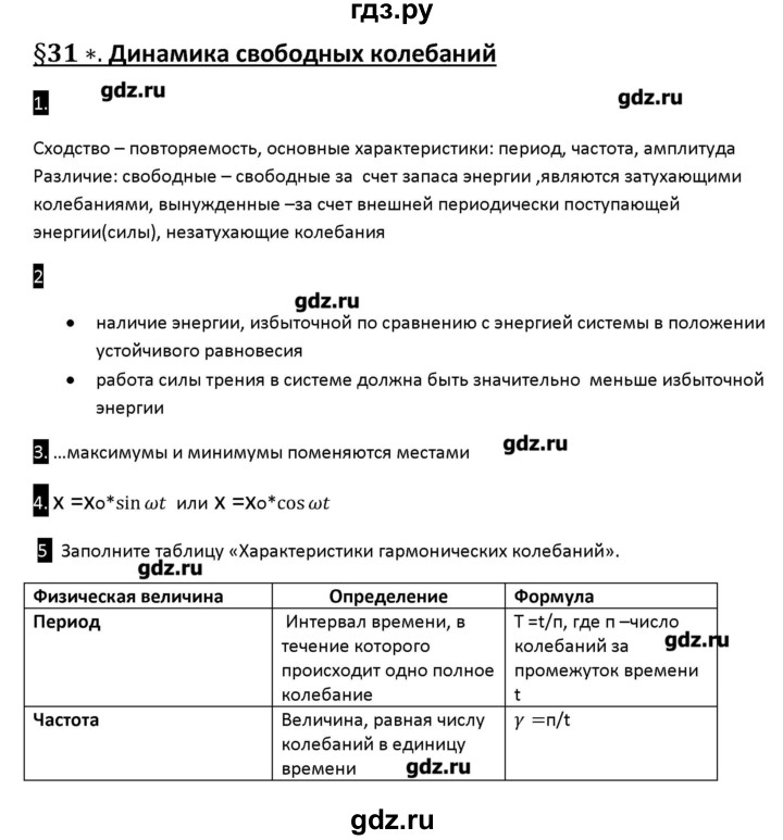 ГДЗ по физике 10 класс Касьянов рабочая тетрадь  Базовый уровень параграф - 31, Решебник