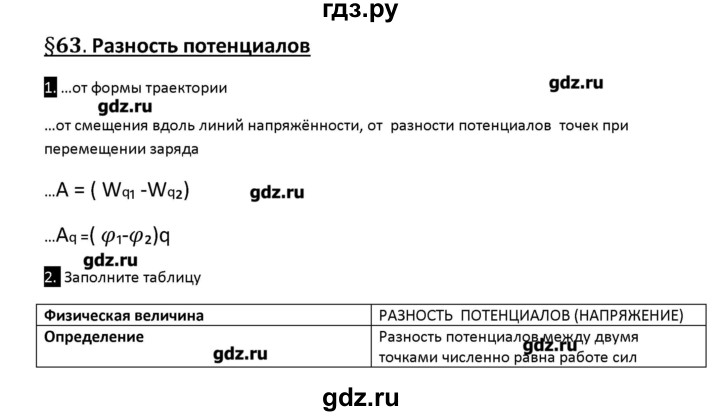 ГДЗ по физике 10 класс Касьянов рабочая тетрадь  Базовый уровень параграф - 63, Решебник