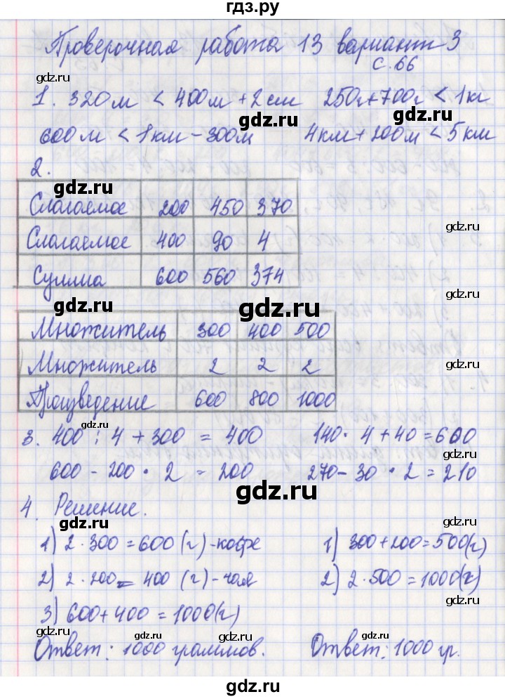 ГДЗ по математике 3 класс Миракова проверочные работы к учебнику Дорофеева  страница - 66, Решебник
