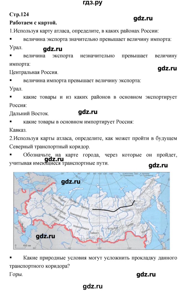 ГДЗ по географии 9 класс Ходова тетрадь-тренажер  страница - 124, Решебник