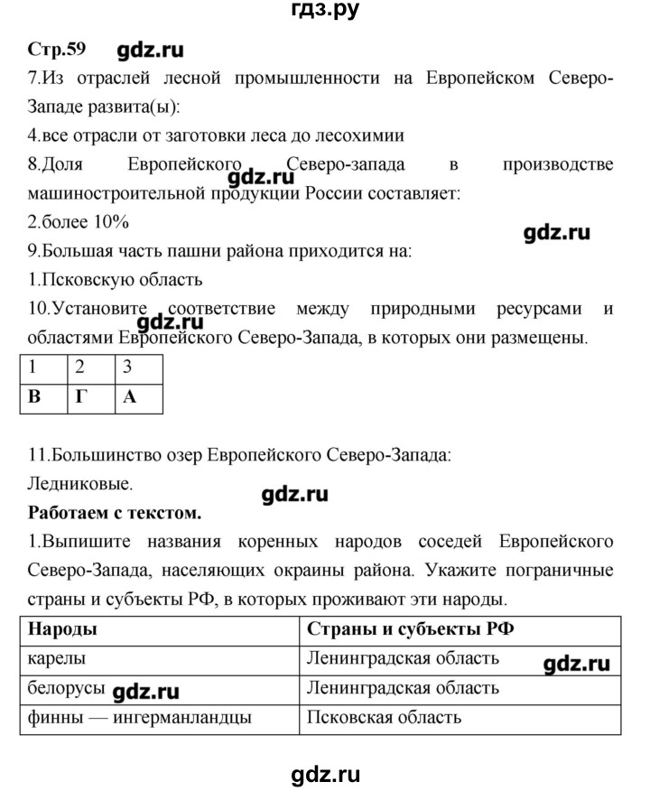 ГДЗ по географии 9 класс Ходова тетрадь-тренажер  страница - 59, Решебник