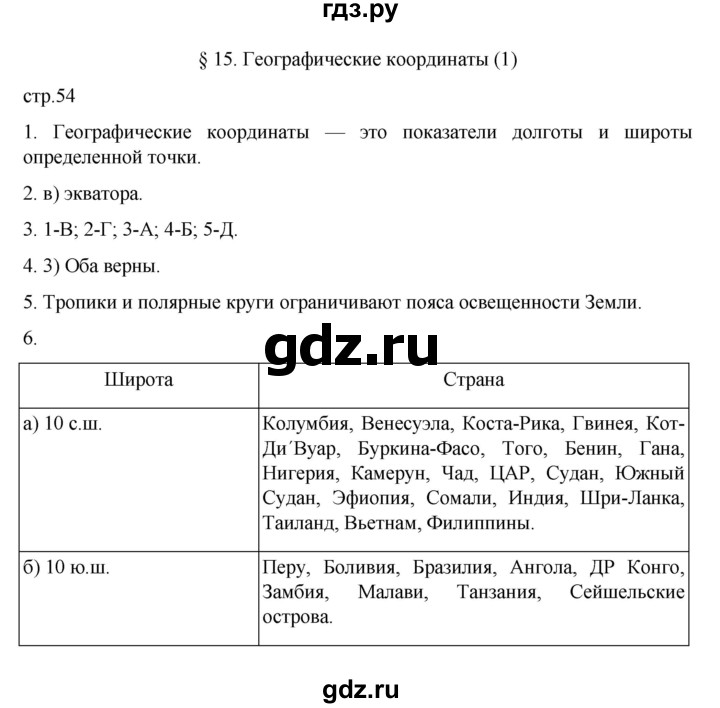 ГДЗ по географии 5‐6 класс Алексеев   страница - 54, Решебник к учебнику 2022