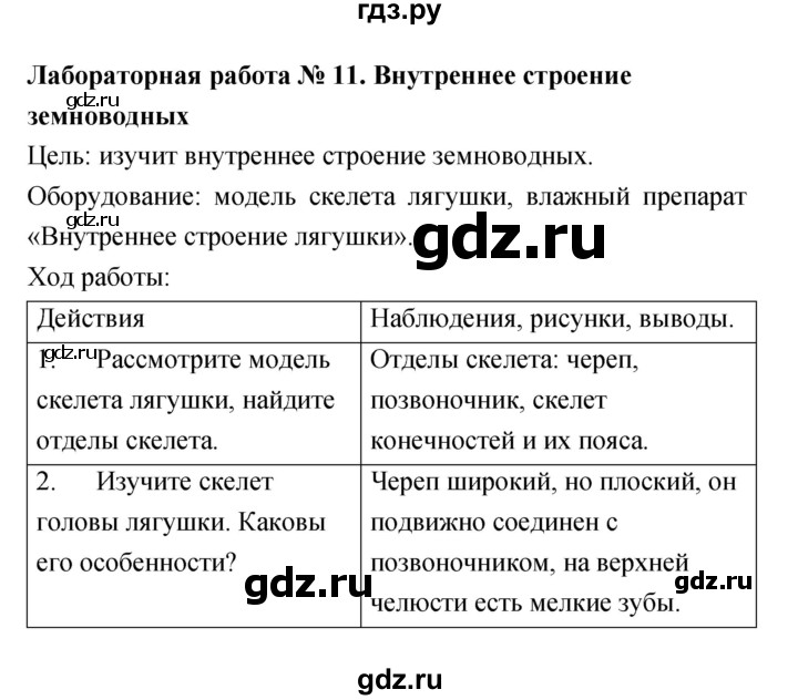 ГДЗ по биологии 7 класс  Амахина тетрадь для лабораторных работ  лабораторная работа - 11, Решебник