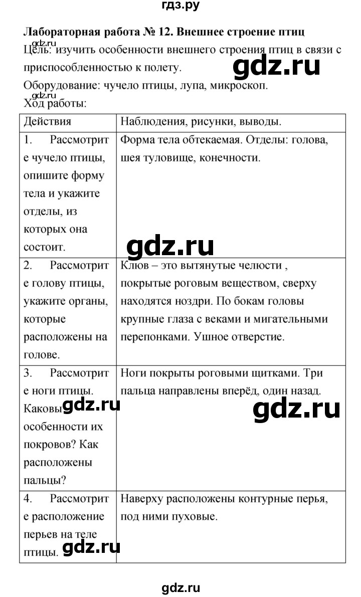 ГДЗ по биологии 7 класс  Амахина тетрадь для лабораторных работ  лабораторная работа - 12, Решебник