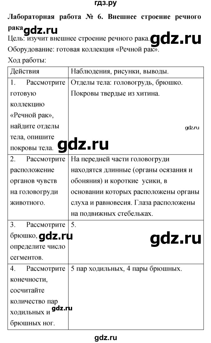 ГДЗ по биологии 7 класс  Амахина тетрадь для лабораторных работ  лабораторная работа - 6, Решебник