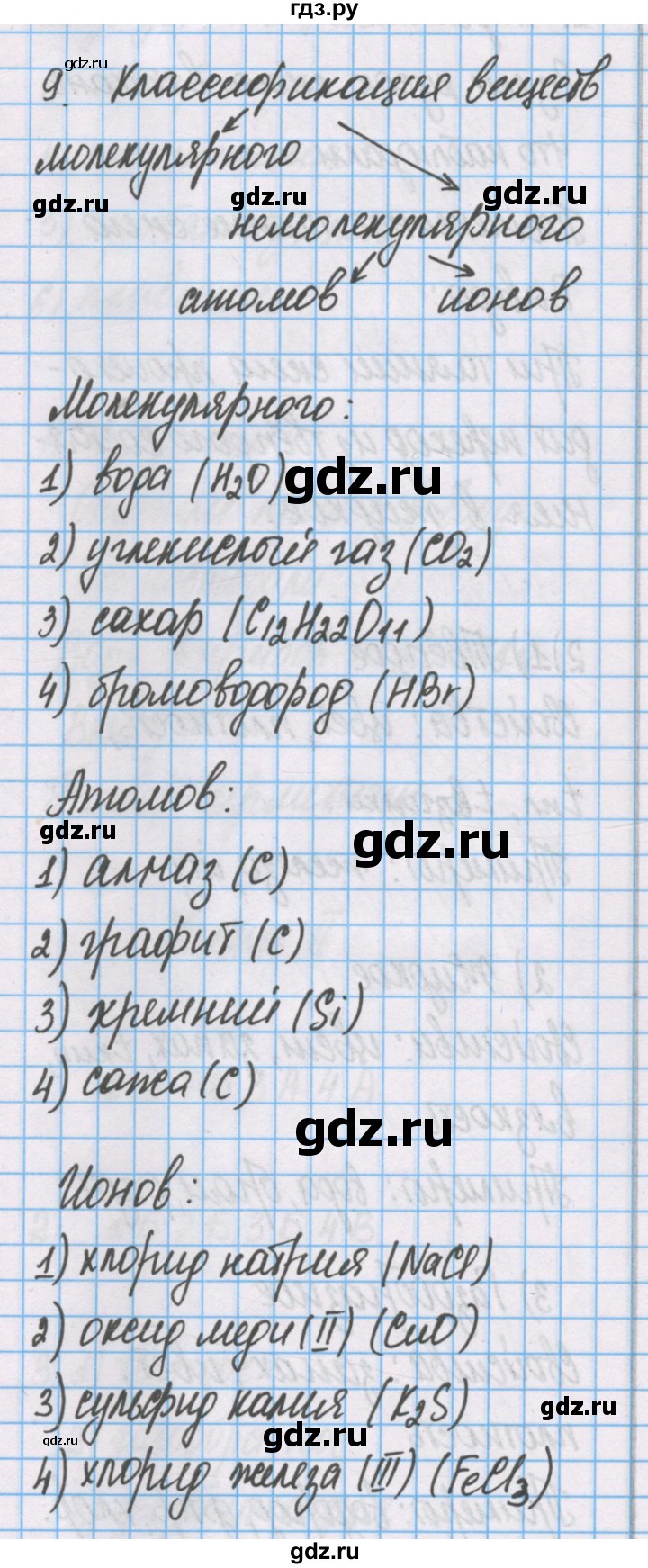 ГДЗ по химии 7 класс Габриелян рабочая тетрадь  §4 / часть 1 - 9, Решебник №1