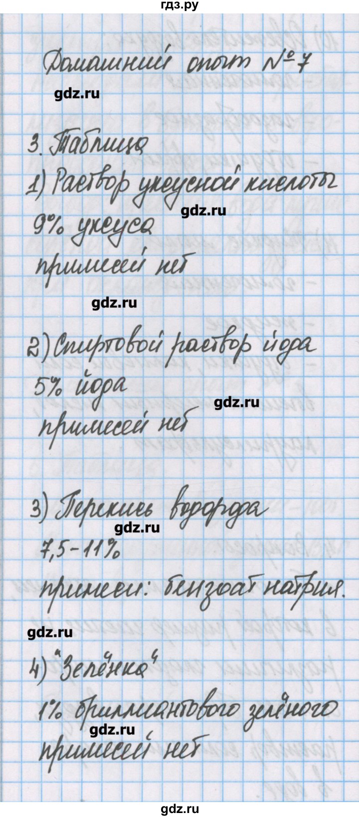 ГДЗ по химии 7 класс Габриелян тетрадь для лабораторных опытов и практических работ  домашний опыт - 7, Решебник