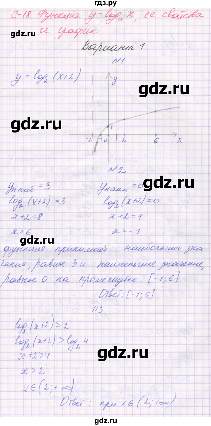 ГДЗ С-18. вариант 1 алгебра 11 класс самостоятельные работы Александрова