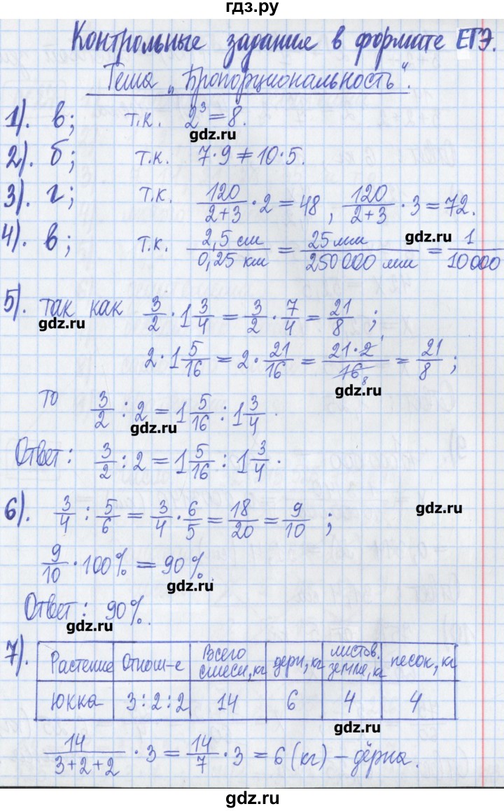 ГДЗ по математике 6 класс Муравин рабочая тетрадь  контрольное задание - Тема: Пропорциональность, Решебник