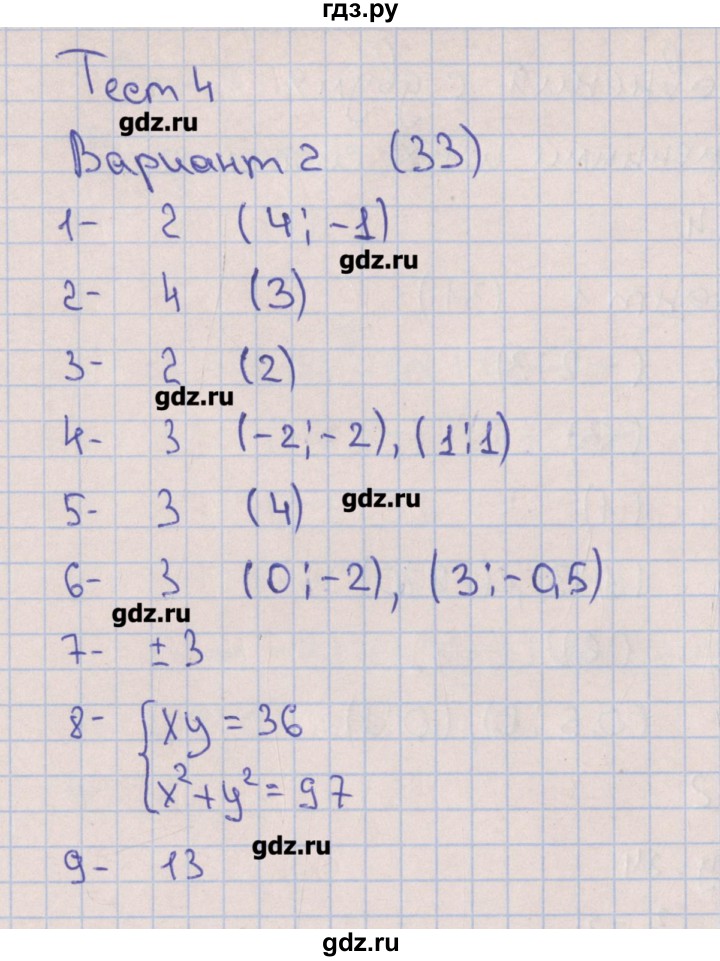 ГДЗ по алгебре 9 класс Дудницын тематические тесты ОГЭ  тест 4. вариант - 2, Решебник
