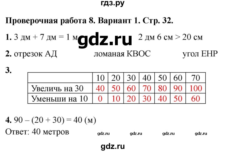 ГДЗ по математике 2 класс Миракова проверочные работы (Дорофеев)  проверочная работа 8 - Вариант 1, Решебник 2023