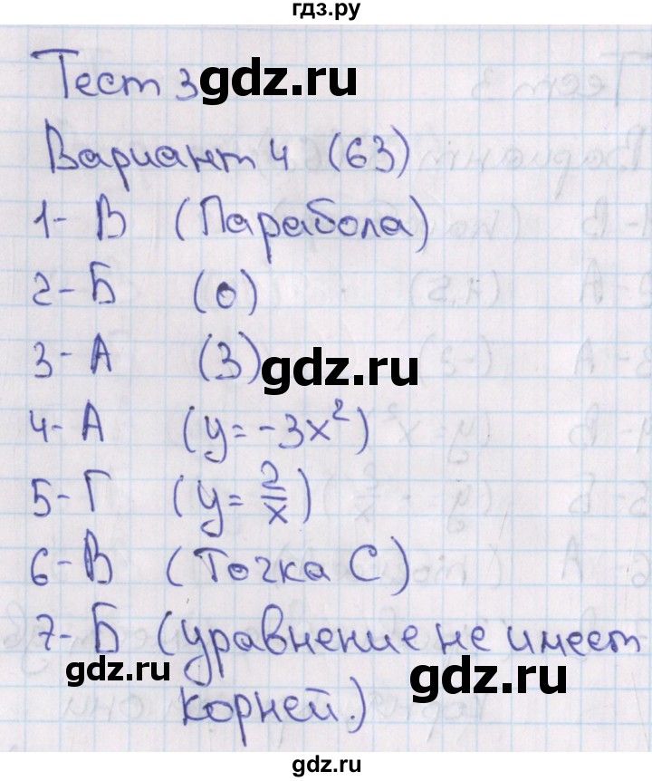 ГДЗ по алгебре 7‐9 класс Мордкович тесты Базовый уровень 8 класс / тест 3. вариант - 4, Решебник 2