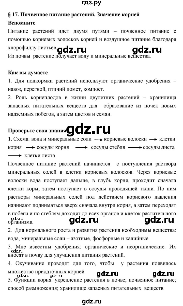 ГДЗ параграф 17 биология 6 класс Исаева, Романова