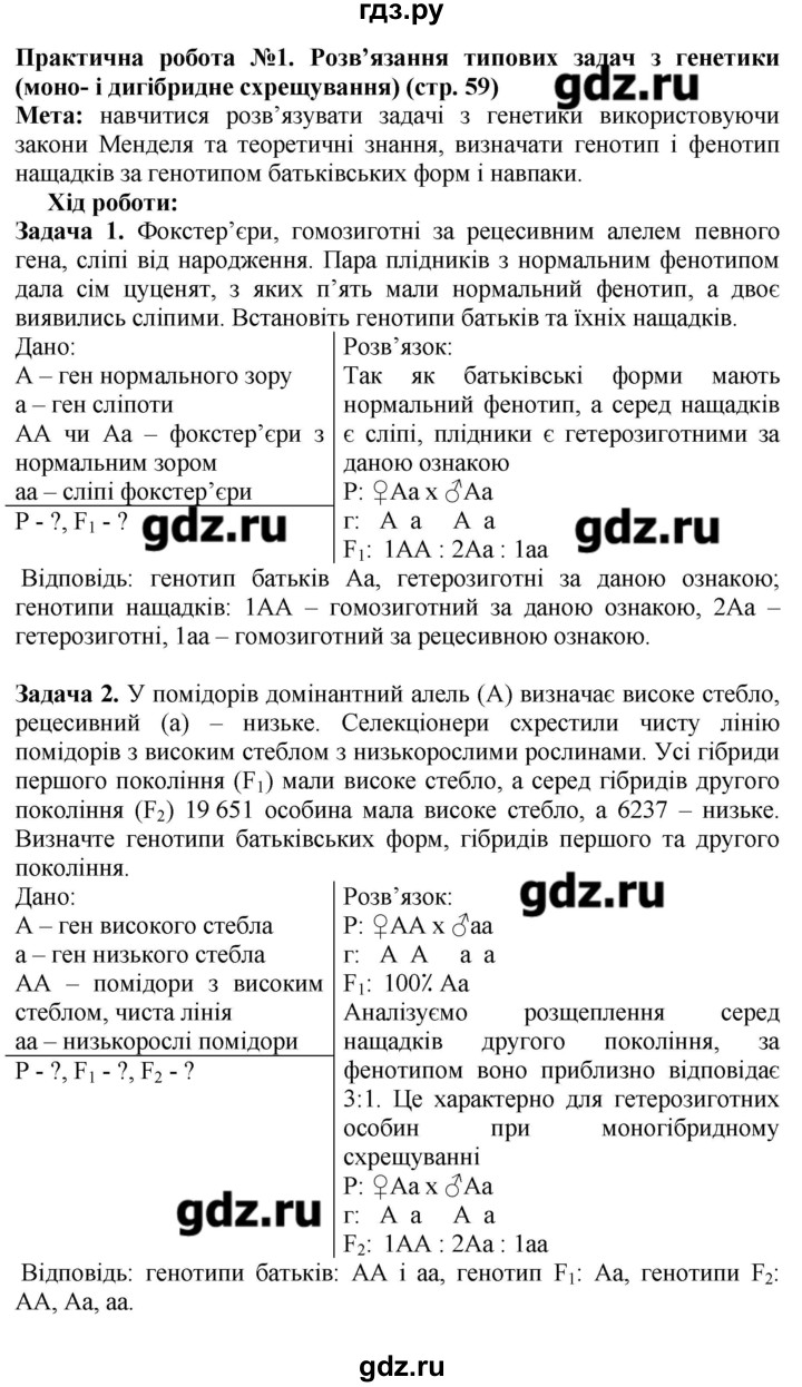 ГДЗ страница 59-60 биология 11 класс Балан, Верес