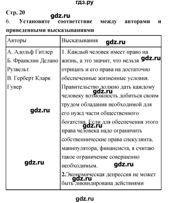 ГДЗ по истории 9 класс Пономарев рабочая тетрадь  страница - 20, Решебник