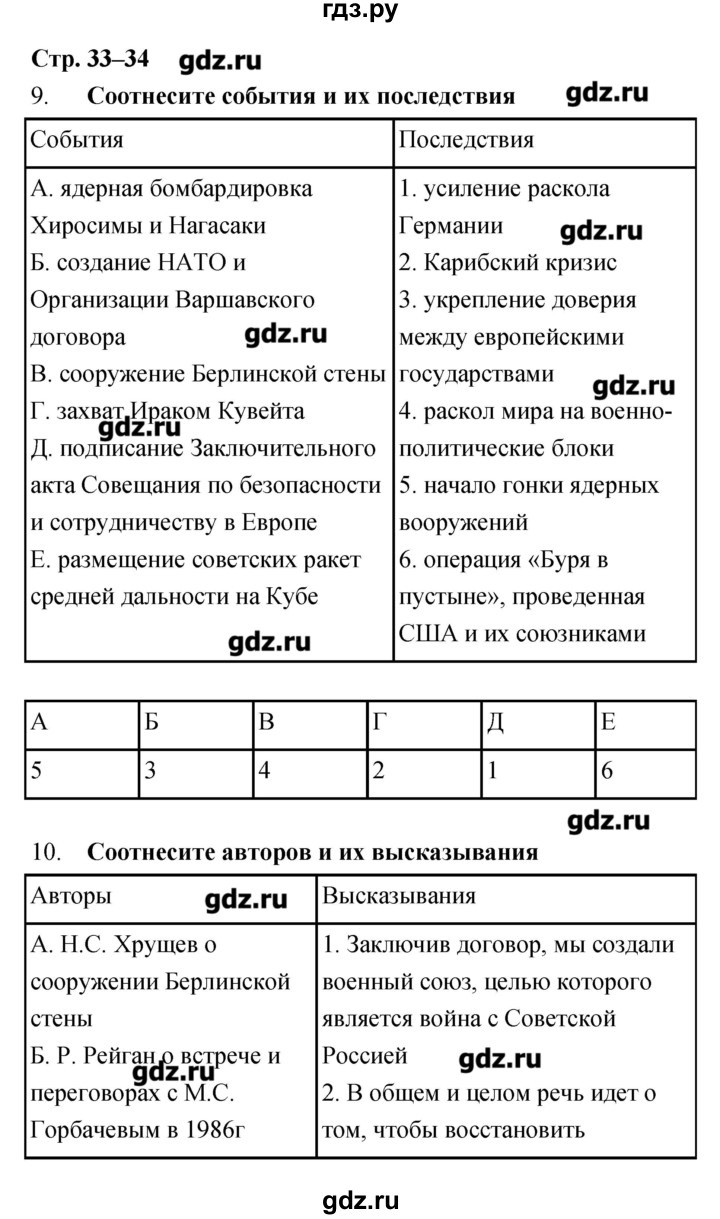 ГДЗ по истории 9 класс Пономарев рабочая тетрадь Новейшая история (Шубина)  страница - 33–34, Решебник