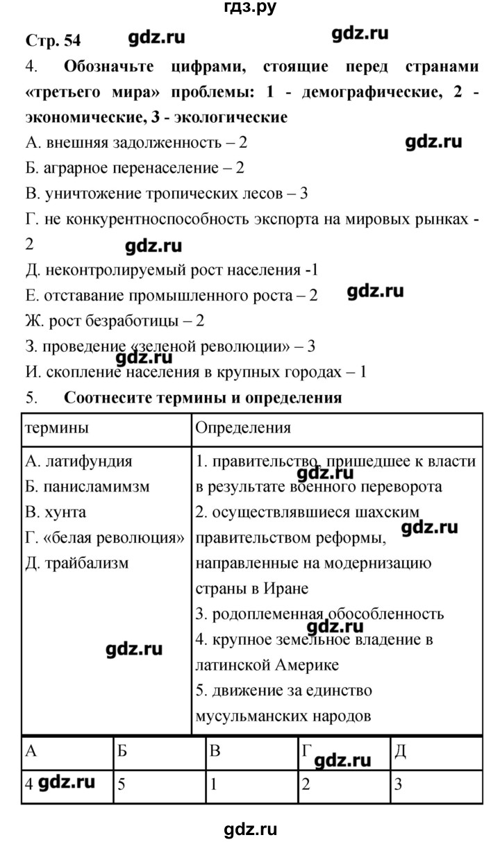 ГДЗ по истории 9 класс Пономарев рабочая тетрадь  страница - 54, Решебник